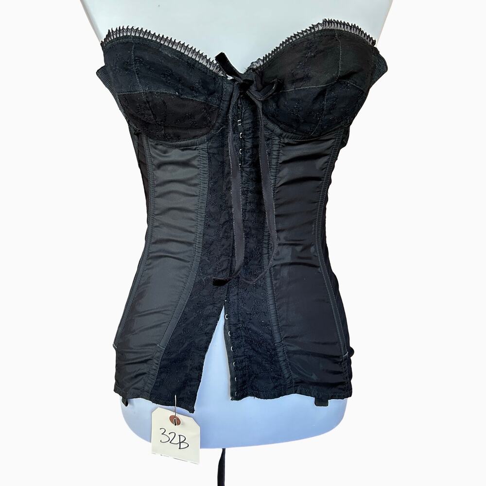 Vintage 60s/70s Renée of Hollywood Black Lace Corset Bustier 32B